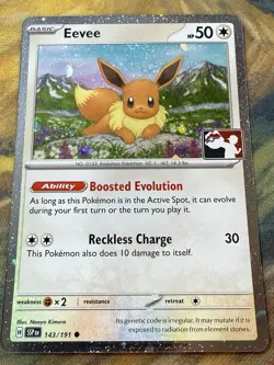 Play! Pokemon Prize Pack Series 7 Surging Sparks Cosmo Holo 143/191 Eevee - Image 1