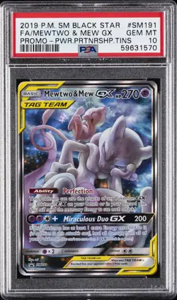 2019 POKEMON SM BLACK STAR PROMO #SM191 FULL ART/MEWTWO & MEW GX PSA 10 - Image 1