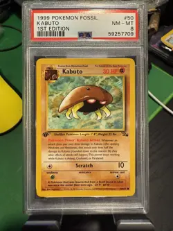 1999 Pokemon Fossil 1st Edition Kabuto #50/62 PSA 8 - Image 2