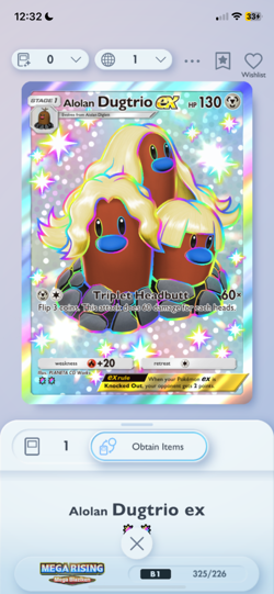 Pokemon TCG POCKET - Alolan Dugtrio EX Shiny 2?, Mega Rising, English - Image 1