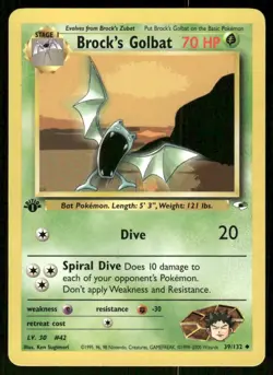 Pokemon Tcg NM Brock's Golbat [1st Edition] #39 Pokemon Gym Heroes - Image 1