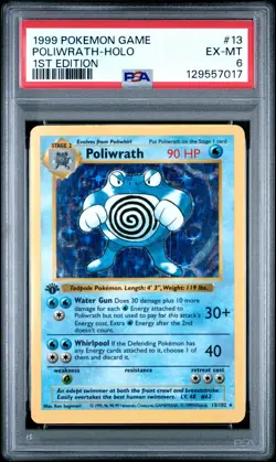 1999 POKEMON BASE SET 1ST EDITION #13 POLIWRATH-HOLO PSA 6 - Image 1