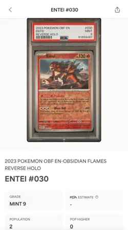 PSA 9 Reverse Holo Entei 030/197 Rare Obsidian Flames Pokemon TCG 2023 - Image 3