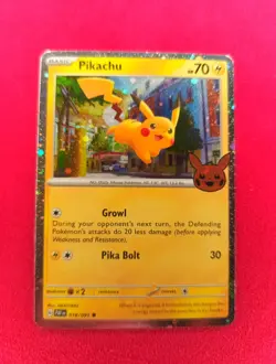 Pokemon Card PIKACHU 062/193 Trick Or Trade Holo With Swirl - Image 1