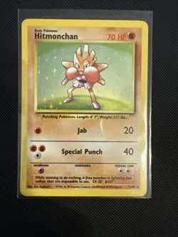 Hitmonchan Base Set Holo Unlimited Rare Pokemon TCG Card 7/102 MP - Image 1