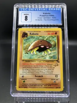 1999 Pokemon Unlimited Fossil W Stamp Kabuto 50/62 CGC 8 PSA BGS - Image 1