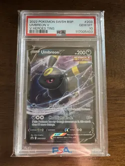 2022 POKEMON SWSH BLACK STAR PROMO V HEROES TINS SWSH203 UMBREON V PSA 10 - Image 1