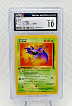 Pokemon 1999 Fossil 1ST EDITION ZUBAT 57/62 CGC 10 GEM MINT - Image 1