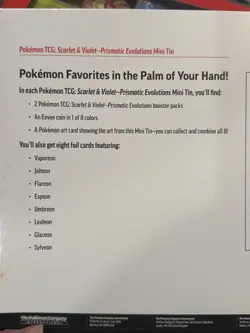 Pokemon Trading 8-pack Prismatic Mini Tin New set Costco Evolutions - Image 4