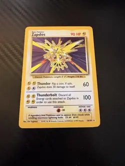 Pokemon TCG Zapdos Base Set Holo Rare Card #16/102 Unlimited Excellent Condition - Image 1