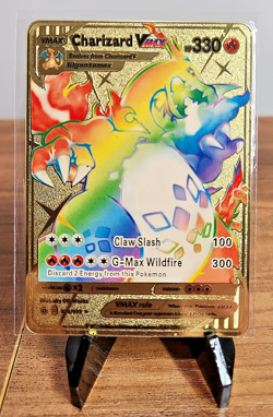 Charizard VMAX Rainbow Pokemon Gold Metal Card Full Fan Art 074/072 HP330 - Image 1