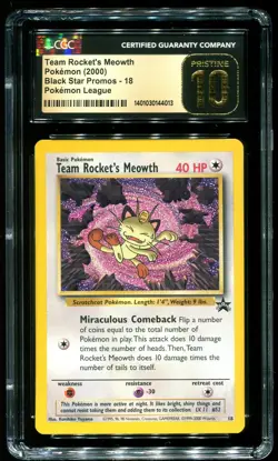 CGC Pristine 10 Team Rocket's Meowth Pokemon League Promo 2000 Pokemon #18 - Image 1