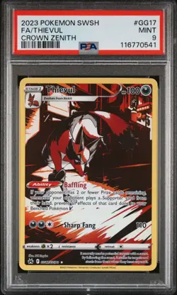 PSA 9 Mint 2023 POKEMON SWORD & SHIELD CROWN ZENITH #GG17 FULL ART IR THIEVUL - Image 1