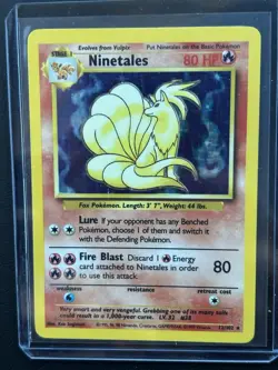 Pokemon TCG Ninetales Base Set Holo Card 12/102 Unlimited Rare, LP/NM Condition - Image 1