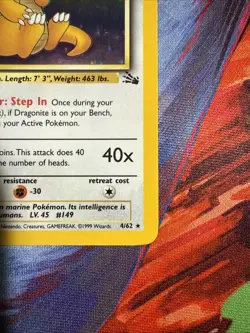 Pokemon TCG Dragonite 4/62 Fossil Holo Card Lightly Played - Image 3