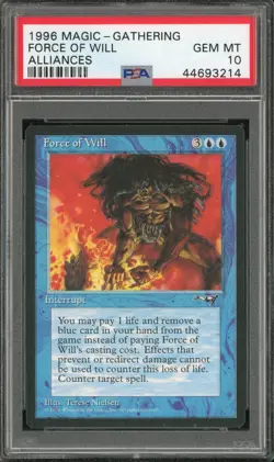1996 Magic the Gathering MTG Alliances Force of Will PSA 10 Gem Mint Vintage - Image 1