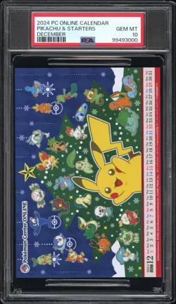 2024 POKEMON CENTER ONLINE MONTHLY CALENDAR DECEMBER PIKACHU & STARTERS PSA 10 - Image 1
