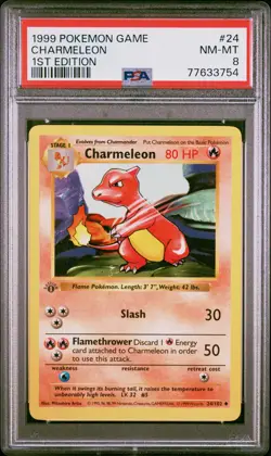 Charmeleon Pokemon 1999 Base Set Shadowless 1st Edition English 24/102 PSA 8 - Image 1