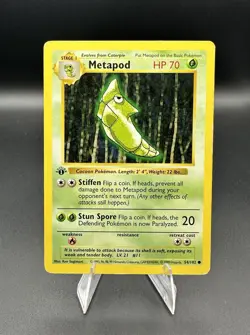 1999 Pokemon Vintage 1st Edition Metapod 54/102 Base Set Shadowless - Image 1
