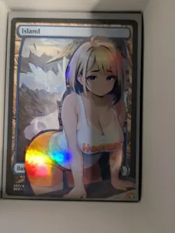 Island x Poor Bethm Hooters Waitress (foil) MtG Alter Hand-Crafted! Anime Waifu - Image 1
