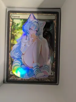 Forest x Lil Bandit Blue Raccoon toes (foil) MtG Alter HandCrafted! Anime Waifu - Image 1