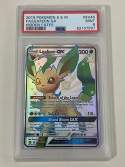 Pokemon Leafeon GX Full Art Hidden Fates Sun & Moon PSA 9 - Plus Free Pack! - Image 1