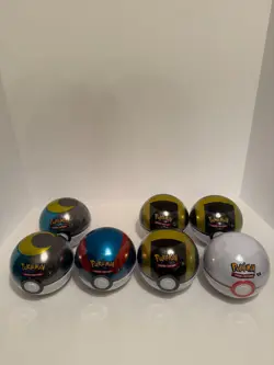 ! BRAND NEW ! Lot of 7 Pokemon TCG Pokeball tins [21 TOTAL BOOSTER PACKS] - Image 1