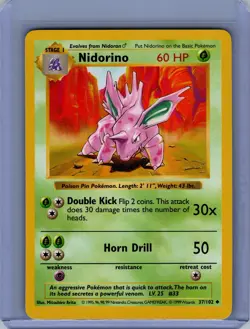 Pokemon Base Set (Shadowless) #037/102 Nidorino Near Mint or Better - Image 1