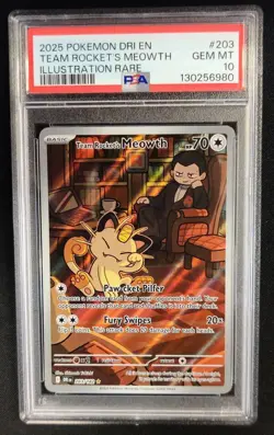 PSA 10 Team Rocket's Meowth 203/182 DRI Illustration Rare Pokemon Graded Card - Image 1