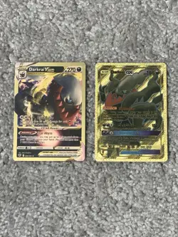 Pokemon 2 Darkrai GX HP180&VStar HP270 Dark Cleave&Pulse Gold Foil Fan Art Card - Image 1