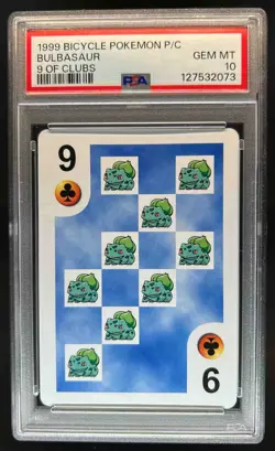 1999 Bicycle Pokemon P/C Bulbasaur 9 Of Clubs PSA 10 Gem Mint - Image 1