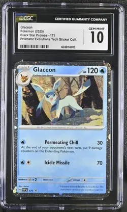 POKEMON CGC 10 GEM MINT GLACEON COSMOS HOLO 171 PRISMATIC EVOLUTIONS - Image 1