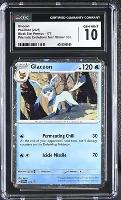 POKEMON CGC 10 GEM MINT GLACEON COSMOS HOLO 171 PRISMATIC EVOLUTIONS - Image 3