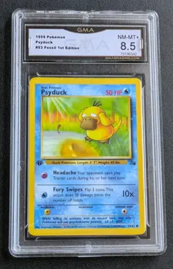 1999 Pokemon Fossil 1st Edition Psyduck #53 GMA 8.5 NM-MT+ - Image 1