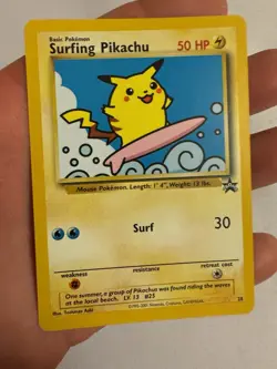 2001 Pokemon Surfing Pikachu Non-Holo WOTC Black Star Promo #28 - Pokemon League - Image 2