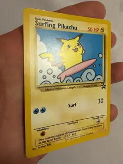 2001 Pokemon Surfing Pikachu Non-Holo WOTC Black Star Promo #28 - Pokemon League - Image 3