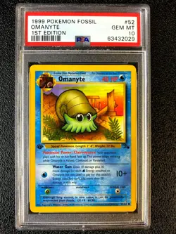 POKEMON 1999 FOSSIL 1ST EDITION OMANYTE 52/62 GEM MINT PSA 10 =GRD403= - Image 1
