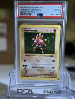 1999 Pokemon Game Base Set Shadowless Hitmonchan Holo #7 PSA 4 VG-EX - Image 1