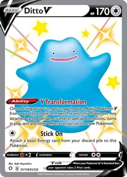 Pokemon TCG Ditto v Shining Fates Shiny Vault Ultra Rare Holo Card SV118/SV122 - Image 1