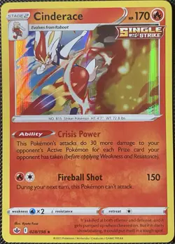 Cinderace 028/198 Swsh06: Sword & Shield - Chilling Reign Holo Pokemon Card - Image 1