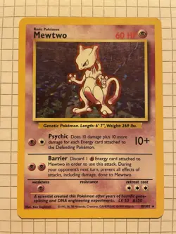 Pokemon Mewtwo TCG Base Set Holo Rare Card 10/102 - Image 1