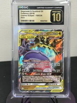 CGC 10 GEM MINT Pokemon Cosmic Eclipse Naganadel & Guzzlord Gx 158/236 - Image 1