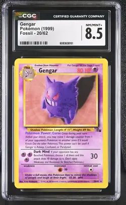 CGC 8.5 Gengar 1999 Fossil 20/62 Pokemon Card - Image 1