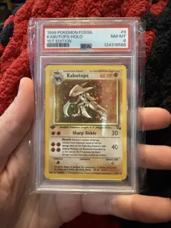 1999 1st edition Pokemon TCG Kabutops Holo Rare Card 9/62 Fossil PSA 8 - Image 1