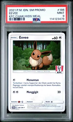 Eevee KFC Chaki Promo 186/SM-P PSA 9 Mint 2021 Pokemon Cards Indonesian - Image 1