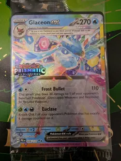 Glaceon ex 026/131 Prismatic Evolutions Stamp Promo Card Sealed W/ Jolteon base - Image 2