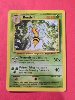 1999 Pokemon Base Unlimited #17 Beedrill, Rare, NF/H, cd2 - Image 1