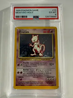 1999 POKEMON ENGLISH BASE SET UNLIMITED #10/102 MEWTWO-HOLO PSA 6 EX-MT NEW SLAB - Image 1