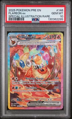 2025 POKEMON PRE EN-PRISMATIC EVOLUTIONS #146 FLAREON ex SIR GEM MT PSA 10 - Image 1