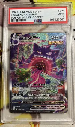 Pokemon TCG PSA 9 Mint Gengar VMAX Secret Rare Alt Art 271/264 Fusion Strike - Image 1